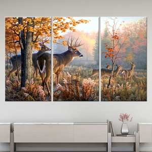 Toile murale élégante représentant une famille de cerfs dans la forêt - Cadeau de déménagement, 3P : Prête à accrocher - Product Image 1