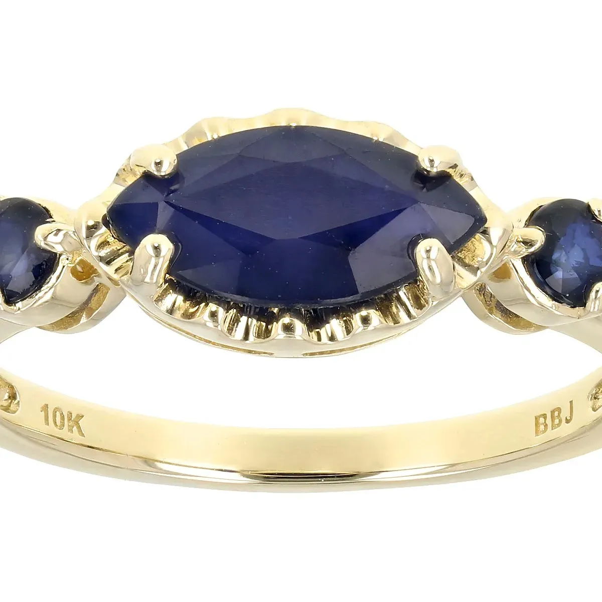 Cincin 3 batu safir biru simfoni emas kuning 10K | Perhiasan halus elegan | Cincin elegan yang memukau dan abadi