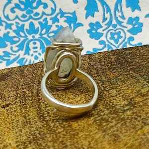 2024 nouveau Design bagues en argent fin arc-en-ciel pierre de lune Cabochon Marquise forme pierre précieuse naturelle incrustation de diamant réglage parties - Product Image 2