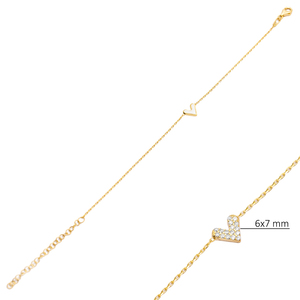 Double Sided Heart Shape White Enamel CZ Stone <b>Charm</b> Bracelet Turkish Handmade Wholesale 925 Sterling Silver Jewellery - Product Image 3