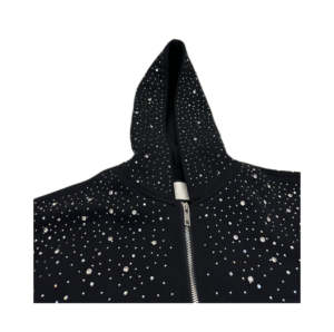 Pull à capuche doublé brodé de diamants colorés personnalisés de haute qualité, 100% coton, pour homme, automne, poids lourd, entièrement orné de strass, fermeture éclair - Product Image 2