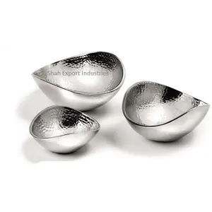 Резорная алюминиевая чаша 3 разных размеров, металлические дизайнерские чаши с серебряной отделкой, идеально подходят для подачи салата и супа