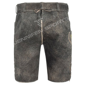 Estilo tradicional invierno hombres corto Lederhosen cuero de vaca genuino Vintage bordado frontal botones cierre lados y parte trasera - Product Image 4