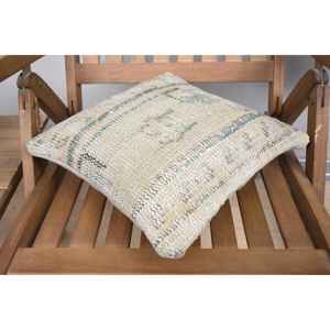 Beige Wool Kantha <b>Patchwork</b> Pillow 14x14 Inches Luxury Vintage Embroidered Print Pattern Woven Fluffy Style for <b>Bedding</b> - Product Image 4