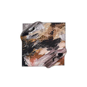 Beige Cotton Twill Square Scarf with Abstract Plaid Pattern - Product Image 1
