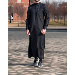 Hombres musulmanes adultos Jubba Thobe Túnica islámica de manga larga Tela suave y cómoda Estilo árabe saudí - Product Image 1