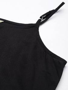 <b>women</b> Black Solid Sleeveless Pure Cotton modern Kurta with <b>Trousers</b> & Dupatta indian pakistani salwaar kameez <b>suit</b> - Product Image 5