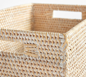 Panier de salle de bain en rotin artisanal avec motif tissé à la chaux boîte de rangement élégante pour décor de salle de bain et de chambre - Product Image 3