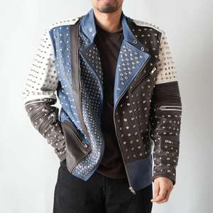 Veste en cuir de vachette de style punk unisexe, argentée, faite à la main, avec revêtement, mode motard, printemps, service OEM - Product Image 6