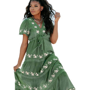 Vestido largo de manga corta con bordado floral para fiesta de verano, la mejor colección para mujer - Product Image 1