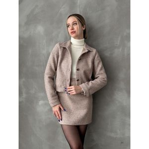 Abrigo de Invierno para Mujer TOPSHOW, Color Marrón Claro, con Botones, Mezcla de Poliéster y Fieltro, Chaqueta Casual de Manga Larga y Cálida - Product Image 6