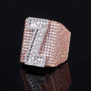 Iced Out 925 Silver Custom Letter VVS Moissanite Diamond Hip Hop Luxury <b>Statement</b> <b>Ring</b> For Men's Party Wear - Product Image 4