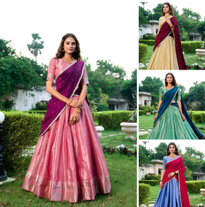 Vêtements ethniques de créateur Kanchipuram Silk Lehenga Choli avec tissage Zari et Dupatta brodé pour les mariages, les festivals et les fêtes - Product Image 6