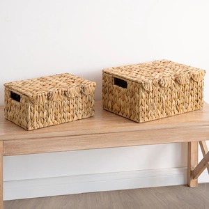 Panier de rangement en osier avec couvercle à bord festonné, panier de rangement fait à la main, vente en gros, écologique, fabriqué au Vietnam - Product Image 3