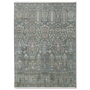 Tapis en laine et soie noués à la main du Grand-Orient AKWS-3029, motif floral abstrait, rectangulaire, patchwork pour couloir et salon - Product Image 1