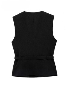 Gilet en toile de coton pour femme, nouveau design, vêtement d'extérieur uni à col rond, respirant, écologique, décontracté, vente en gros - Product Image 2