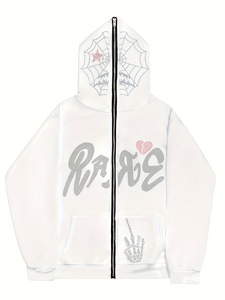 Sudaderas con capucha estampadas para mujer de alta calidad al por mayor, sudaderas con capucha estampadas personalizadas holgadas con cremallera completa para mujer - Product Image 3