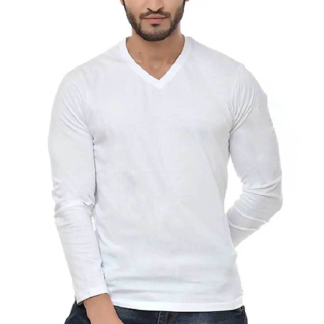 100% algodón de alta calidad para hombre, con cuello en V camisetas lisas, logotipo de impresión personalizado, ajuste muscular, precio barato de fábrica