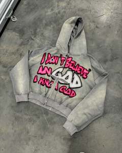 เสื้อมีฮู้ดสำหรับซักกรดแขนแร็กแลนแบบย้อนยุคย้อนยุคลายโลโก้ออกแบบได้ตามต้องการ - Product Image 1