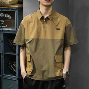 2025เสื้อโปโลแขนสั้นมีซิปสำหรับผู้ชาย, เสื้อกีฬาเสื้อกีฬาเสื้อกอล์ฟลำลองมีกระเป๋าไฮสตรีทแฟชั่นสำหรับโปโล - Product Image 5