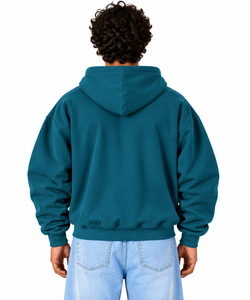 Sweat-shirt à capuche pour homme, coupe oversize, en polaire polyester/coton, décontracté, avec poches, pour l'hiver, turquoise foncé, ODM court - Product Image 2