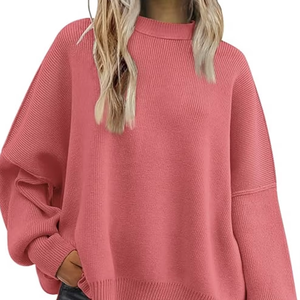 FALL TRENDY CHRISTMAS SWEATER <b>OVERSIZED</b> BATWING <b>WOMEN</b> CREWNECK SIDE SLIT KNIT PULLOVER TOPS LOOSE CASUAL KNIT FASHION - Product Image 1