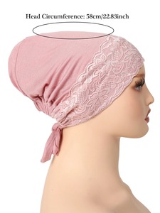 Solid Color Elastic Strap Women <b>Hijab</b> <b>Caps</b> Muslim Wrap Head Turban Bonnet Fashion Cartoon Headdress Islamic Clothing - Product Image 2