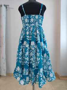 Robe longue en coton bleu ciel à fleurs, col en V, légère, respirante, élégante, confortable, imprimée à l'écran, pour l'été - Product Image 5