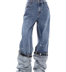 Verano mujer Denim Pu cuero vendaje chaqueta de dos piezas pierna ancha adolescentes primavera Jeans conjunto mujeres Sexy con chaqueta para la industria - Product Image 2