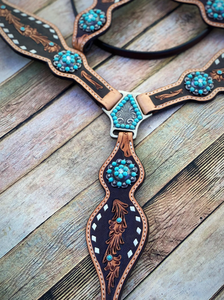 Conjunto de aparejos de cuero genuino para caballo estilo western, ligero, con cabezada, pechera y cierre de hebilla, personalizable, Kaamkaaj - Product Image 5