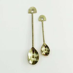 Luxury <b>Gold</b> Cutlery Wedding Hotel Gift Knife Spoon Long Thick <b>Round</b> Ceramic Handle Korean Cutlery with Modern Salad Server Set - Product Image 5