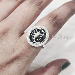 Women's Ring Natural Scorpian Gemstone Bohemain Black Enamel Birthday Gift Stackable Jewelry 925 Sterling Silver Ring - Product Image 1