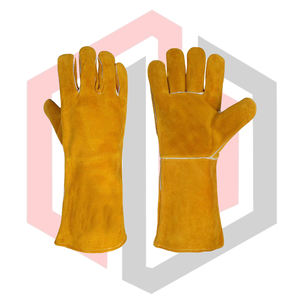 Gant de soudage professionnel en cuir doré, coutures en Kevlar, antistatique, résistant aux déchirures, épaisseur 7 oz, longueur 16 pouces, poignet tricoté - Product Image 1