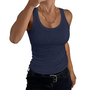 Envío rápido verano 2025 Casual sólido sin mangas tanques para mujeres nueva llegada cuello redondo básico acanalado camisetas sin mangas - Product Image 4