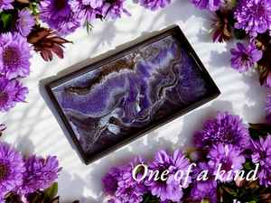 Bandeja de madera y resina epoxi DISEÑO DE geoda marrón y púrpura, bandeja de servicio, bandeja de TV, bandeja única, bandeja hecha a mano, - Product Image 4