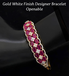 Gold White Finish Designer Openable <b>Bracelet</b> Premium Quality Luxury Look Complements Both Ethnic And Western Attire Party Wear - Product Image 2