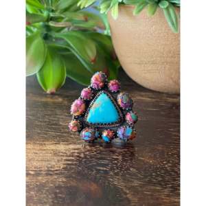 Southwest Handmade <b>Turquoise</b> & Sterling Silver Adjustable Boho Cluster <b>Ring</b> - Product Image 1
