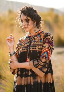 ชุดแม็กซี่เดรสปักลายมัดย้อมแขนสามส่วนสไตล์โบฮีเมียนปักลายแฟชั่นสไตล์โบฮีเมียน - Product Image 3