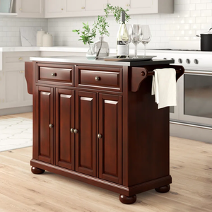 La isla de cocina rodante trae un diseño tradicional Islas de cocina y carros Gabinete de almacenamiento superior de madera maciza con ruedas - Product Image 1