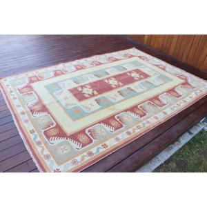 Grand tapis turc vintage 5,2x7,7 pieds, tapis rouge uni en laine - Product Image 2