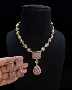 Indian Bollywood Heavy Necklace Set Gold Plated AD Polki Brass Ethnic Jewelry Women Girls Weddings Pearl Gift