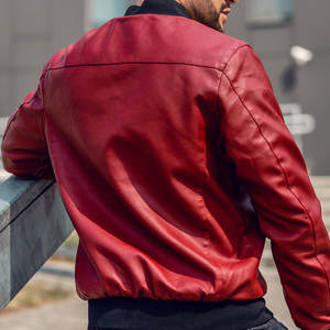 Blouson bomber léger coupe-vent respirant imperméable en PU pour homme, col montant, ourlet élastique, aspect cuir, pour la saison hivernale - Product Image 3