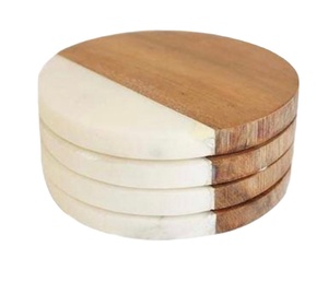 Wholesale <b>Bar</b> Home Creative Wood Marble Coasters Splicing Acacia Wooden Hexagonal Coasters Customise Wood and Marble Coasters - Product Image 2