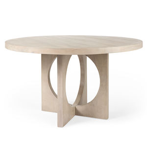 Natural Wood Grain Color Solid Indian Mango Wood Durable & Sturdy Geometric Designed Base Modern Kitchen Restaurant <b>Dining</b> <b>Table</b> - Product Image 2