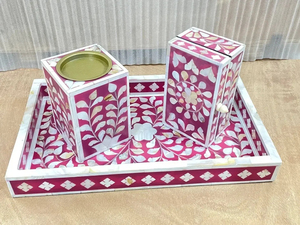 Ensemble Bakhoor en nacre florale fait à la main-Brûleur d'encens avec incrustation élégante avec plateau, parfum de maison arabe de luxe - Product Image 3