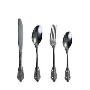 Cubiertos de acero inoxidable con acabado recubierto de Color negro con mango de diseñador, cubiertos aptos para lavavajillas para uso en fiesta de boda en casa, Juego de 4 - Product Image 1