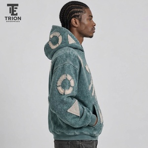 Sudadera con capucha para hombre, estilo acid wash, con bordado, combina textura vintage, comodidad y bordados detallados para un look casual moderno. - Product Image 5