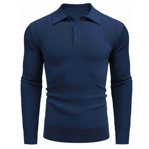 New Arrival Mens Knit Polo <b>Shirts</b> Long Sleeve Casual Polo Sweaters <b>Shirt</b> <b>Waffle</b> Textured Collared Sweater - Product Image 4