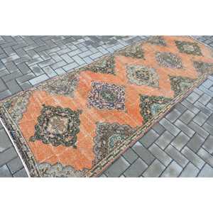 พรมวินเทจขนาด 3.6x10.2 ฟุต, พรมตุรกีแบบ Runner, พรมลายดอกไม้สีส้ม - Product Image 2