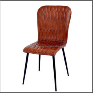 Chaise de salle à manger rustique moderne en métal robuste avec support en cuir pour la maison, l'école, l'appartement, l'atelier, le bar ou la villa - Product Image 1